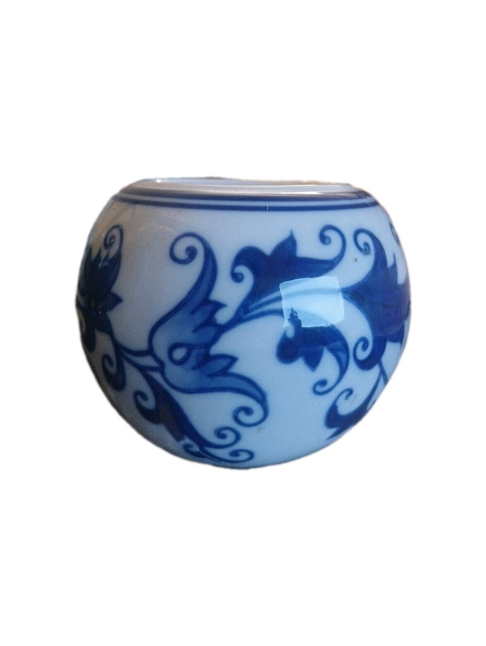 Bombay & Co Blue White flower Ceramic Votive Tea Light Candle Holder round Boho